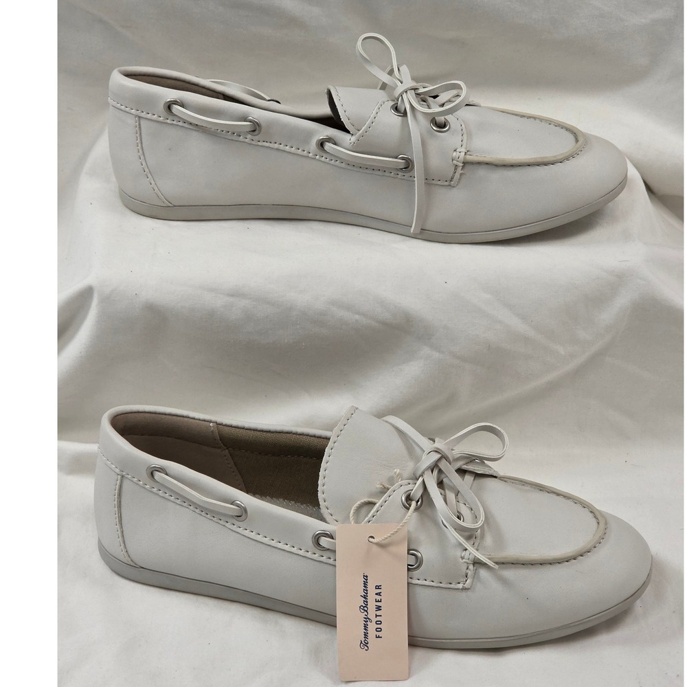 Tommy Bahama Seafarer White Leather Slip on Flat Loafer Boat Shoe Women 8.5 NEW